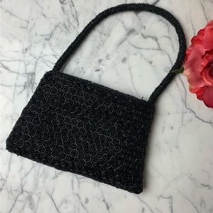 Vintage Handmade Black Beaded Handbag